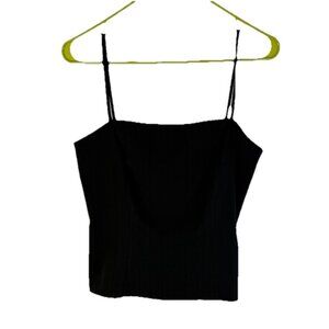 Deadstock Vintage Y2K Spaghetti Cropped Cami Shirt Top Black Goth Vamp